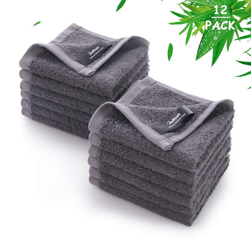 JEFFSUN Wash Cloths 12 Pack, Super Soft and Skin Friendly Face Towel for Sensitive Skin, 10x10 inch Small Face Washcloths, Reusable Washable Makeup Remover Cloths, Easy to Rinse Grey Facial Cleansing Cloths - Image 1